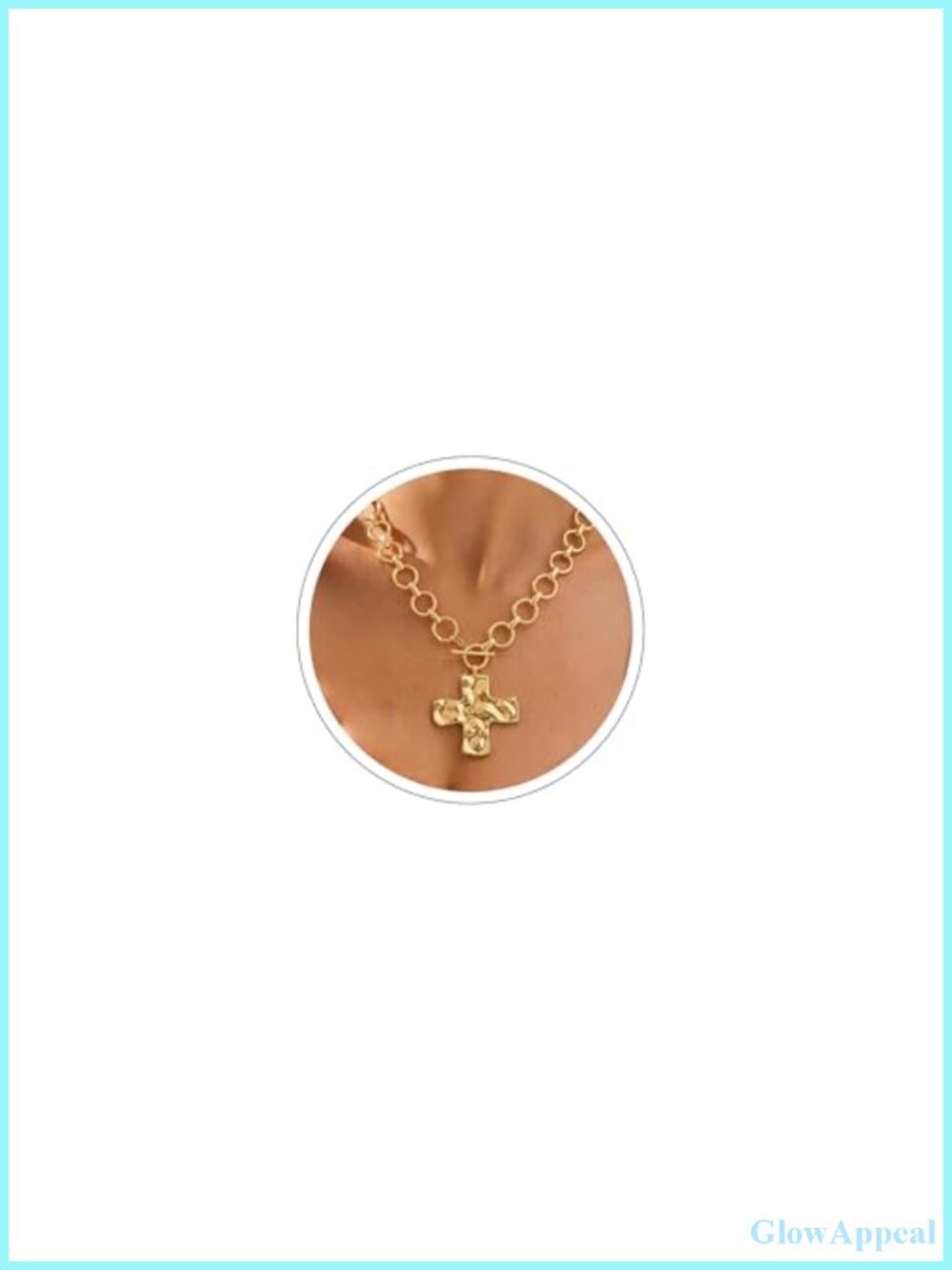 14K Gold Plated Chunky Cross Necklace for Women, Adjustable Statement Pendant